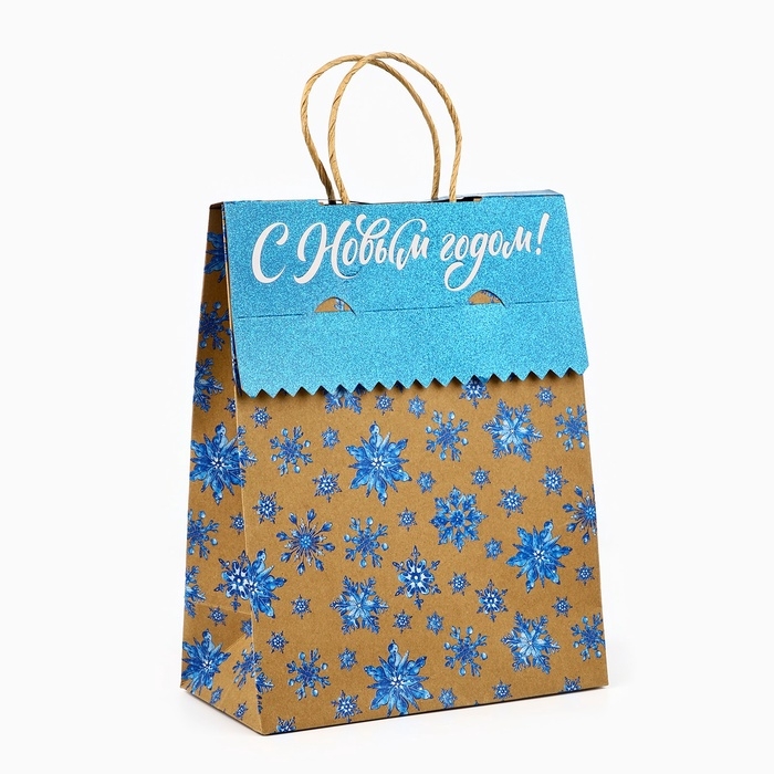 Пакет с клапаном «Снежинки», крафт, глиттер, 19.5 х 10 х 25 см Пакет с клапаном «Снежинки», крафт, глиттер, 19.5 х 10 х 25 см