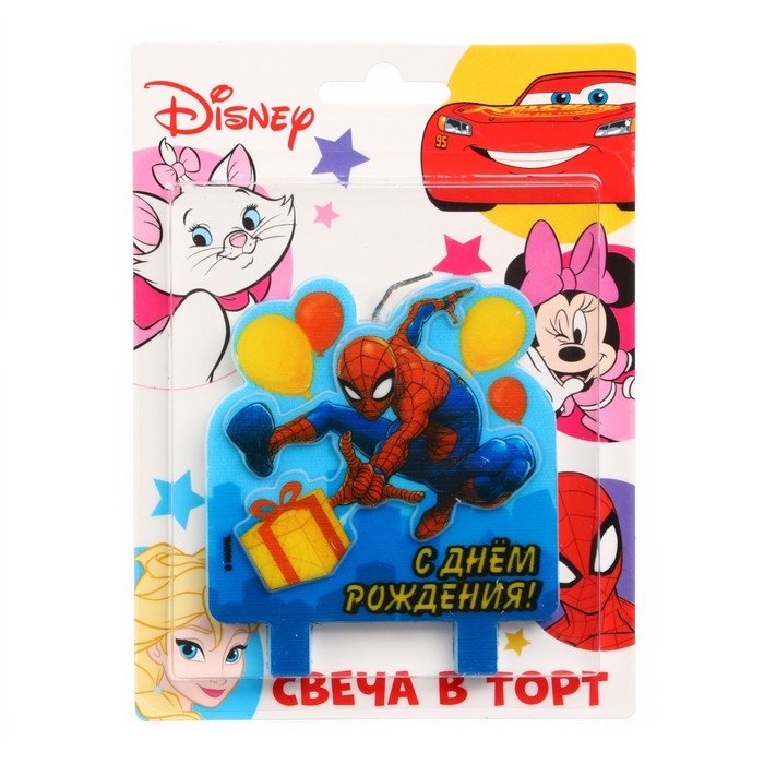 Свеча в торт "С Днем Рождения!", 3-д печать, Человек-паук, 8&times;8 см