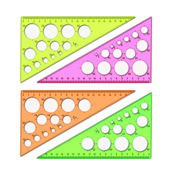 Треугольник 19 см Стамм Neon Cristal, 30°, пластик, с окружностями, отливная шкала, европодвес, микс Треугольник 19 см Стамм Neon Cristal, 30°, пластик, с окружностями, отливная шкала, европодвес, микс