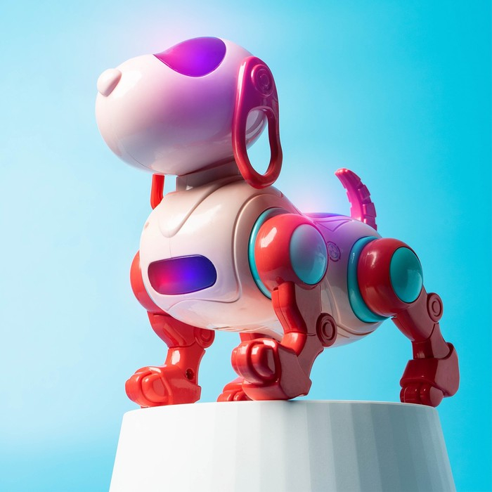 Робот-собака IQ DOG, световые и звуковые эффекты, русские песенки, работает от батареек, цвет розовый Робот-собака IQ DOG, световые и звуковые эффекты, русские песенки, работает от батареек, цвет розовый