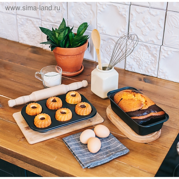 Форма для выпечки Доляна «Жаклин. Круг», 26×18×3 см, 6 ячеек, съёмное дно, антипригарное покрытие, цвет чёрный Форма для выпечки Доляна «Жаклин. Круг», 26×18×3 см, 6 ячеек, съёмное дно, антипригарное покрытие, цвет чёрный