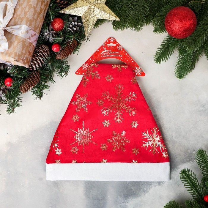 Колпак новогодний  Колпак новогодний "Снежинка голд" 26х35 см, красный