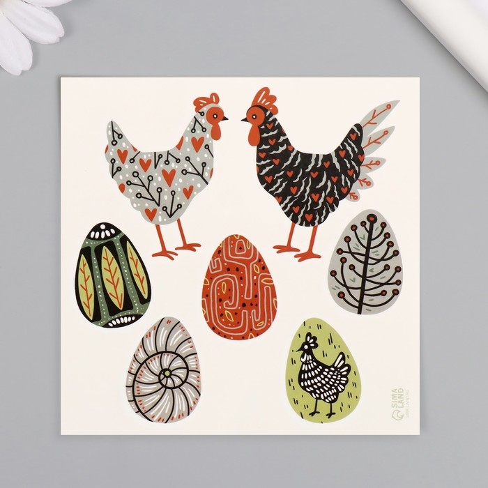 Татуировка на тело цветная Татуировка на тело цветная "Курочки и яйца. Стилизация" 10х10 см