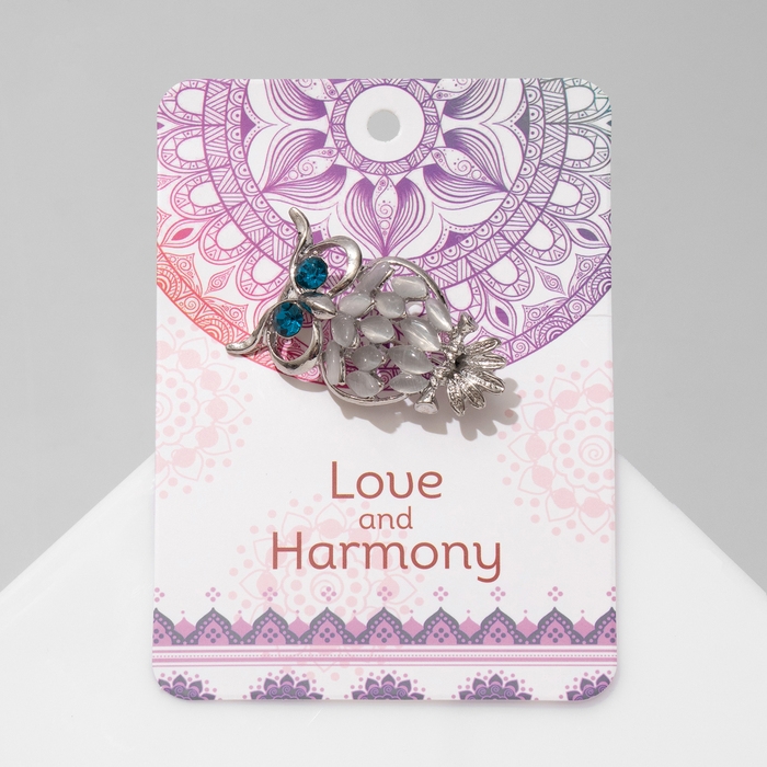 Брошь «Совушка», цвет бело-синий в серебре Брошь «Совушка», цвет бело-синий в серебре