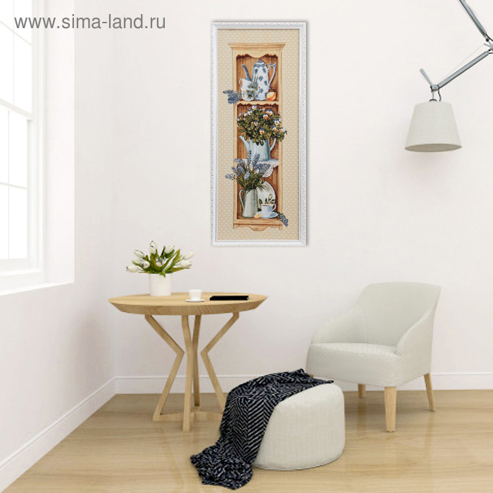 Гобеленовая картина Гобеленовая картина "Дачная этажерка с лавандой" 38*90 рамка микс