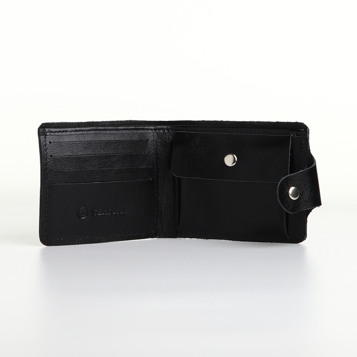 Портмоне мужское на кнопке, TEXTURA, отдел для карт, монет, цвет чёрный