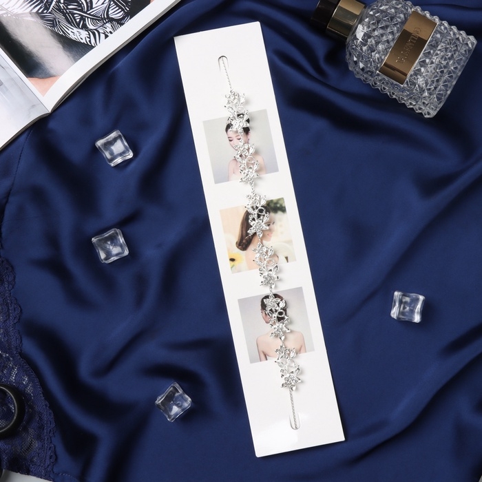 Аксессуар для волос  Аксессуар для волос "Джуди" цветочки, 26 см, серебро