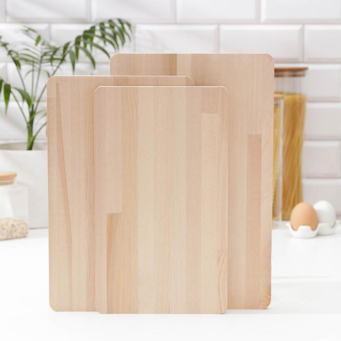 Нaбор разделочных досок на подставке Доляна, 3 шт: 35×22 см, 32×20 см, 31×18 см, массив берёзы