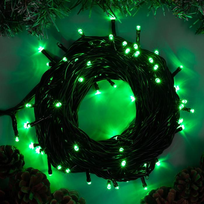 Гирлянда «Нить» 10 м, IP44, УМС, тёмная нить, 100 LED, свечение зелёное, 220 В Гирлянда «Нить» 10 м, IP44, УМС, тёмная нить, 100 LED, свечение зелёное, 220 В