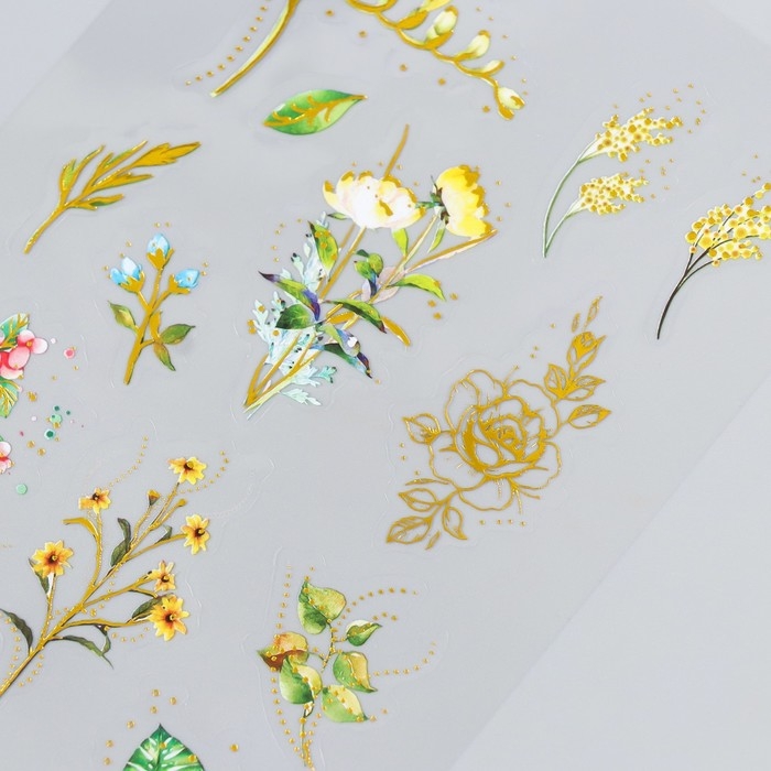 Наклейки Наклейки "Золотистый цветник" набор 3 листа МИКС 14,6х10,5 см
