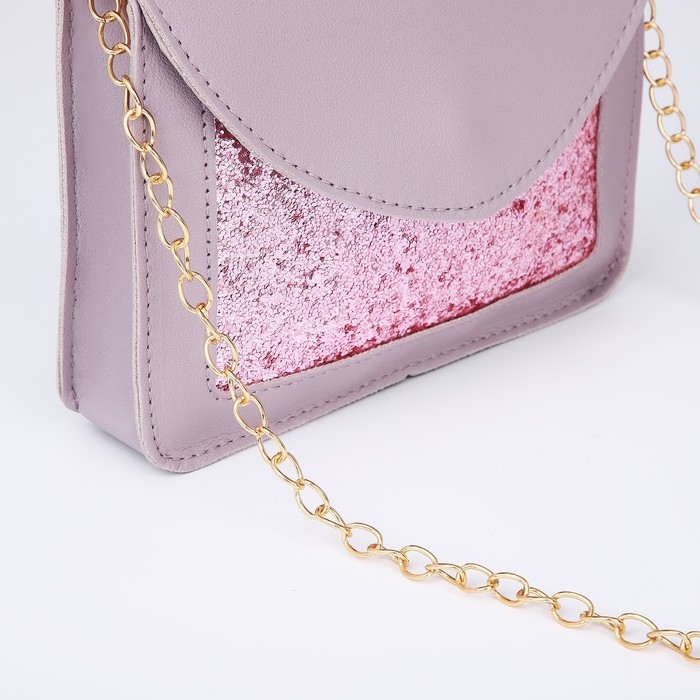 Сумка на ремешке с цепочкой, 19х5х15см, цвет сиреневый Сумка на ремешке с цепочкой, 19х5х15см, цвет сиреневый