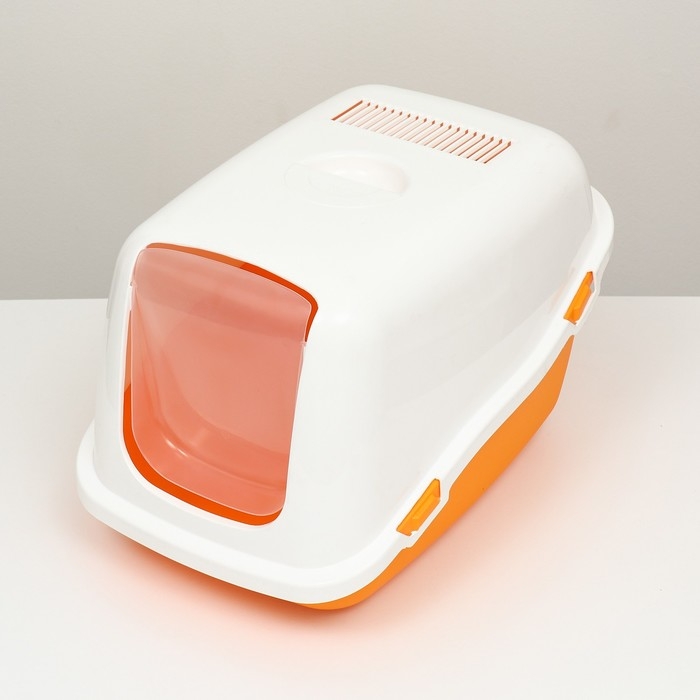 Pet-it домик-туалет для кошек COMFORT, (совок в наборе), 57x39x41, оранжевый/белый Pet-it домик-туалет для кошек COMFORT, (совок в наборе), 57x39x41, оранжевый/белый