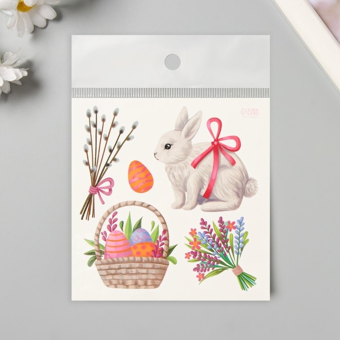 Татуировка на тело цветная  Татуировка на тело цветная "Кролик и пасхальная корзинка" 10х10 см