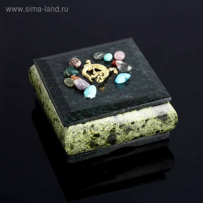 Шкатулка Шкатулка "Самоцветы", 10х10х6 см, змеевик