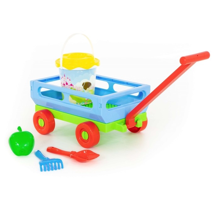 Набор для игры в песке №420: тележка, ведро, ситечко, лопатка, грабельки, формочка Набор для игры в песке №420: тележка, ведро, ситечко, лопатка, грабельки, формочка