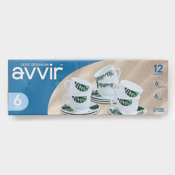 Сервиз чайный «Лист папоротника», 12 предметов: чашка 200 мл, блюдце d=14 см, стеклокерамика, цвет белый Сервиз чайный «Лист папоротника», 12 предметов: чашка 200 мл, блюдце d=14 см, стеклокерамика, цвет белый