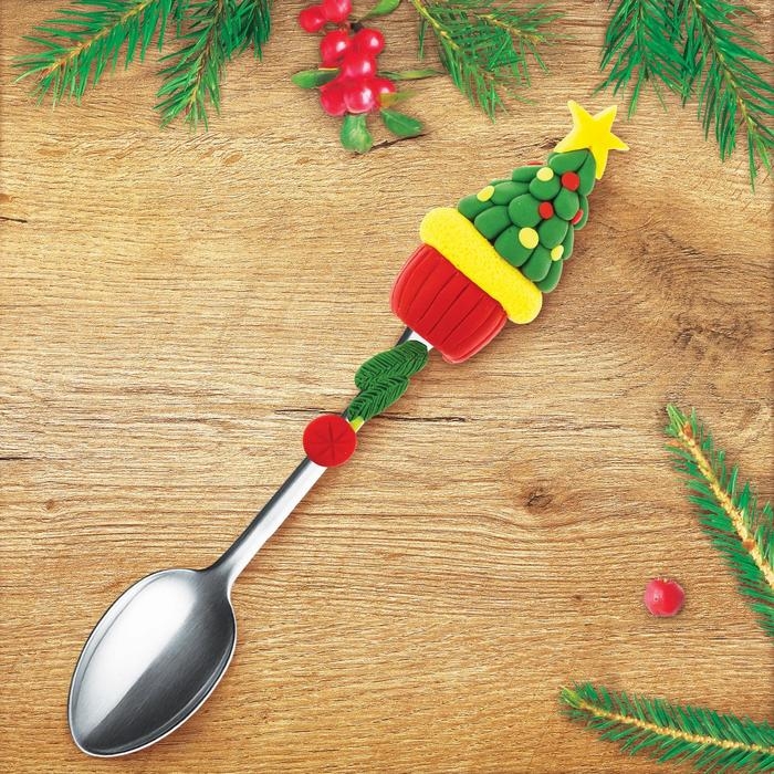 Ложка для декора полимерной глиной на новый год &laquo;Ёлочка&raquo;, новогодний набор для творчества