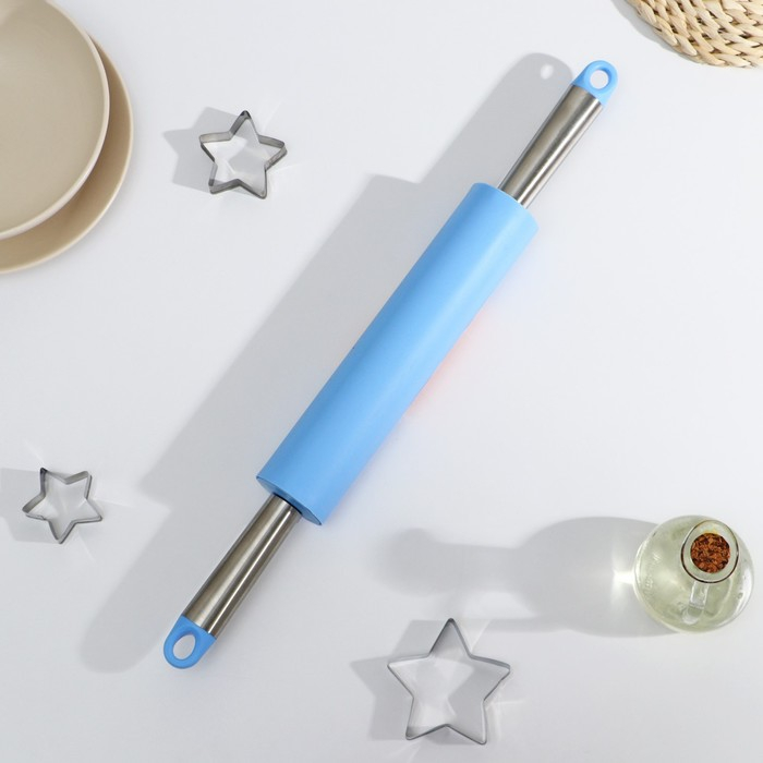 Скалка Доляна «Курум», 50×5 см, рабочая часть 24,5 см, цвет голубой Скалка Доляна «Курум», 50×5 см, рабочая часть 24,5 см, цвет голубой