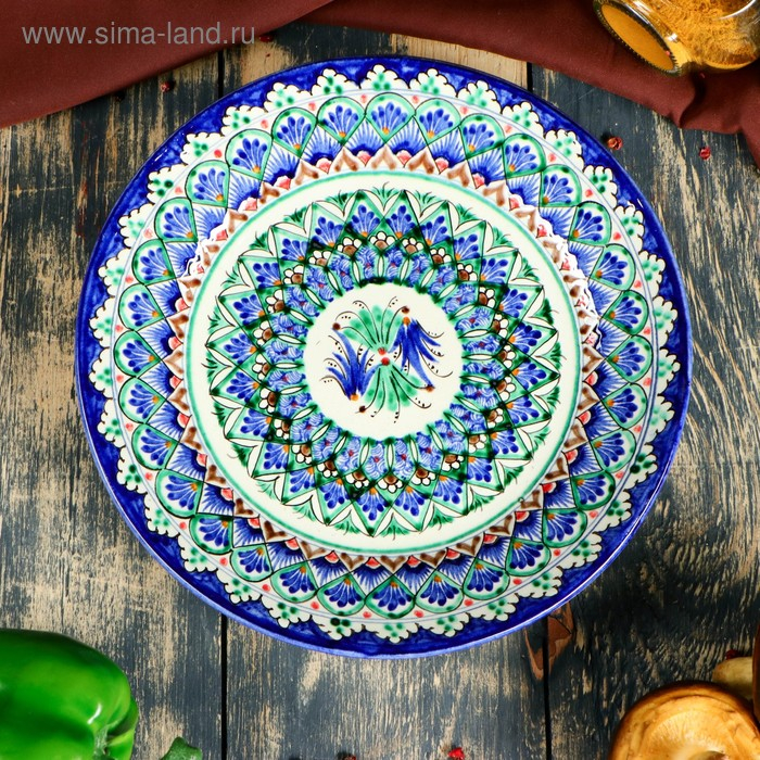 Тарелка Риштанская Керамика Тарелка Риштанская Керамика "Узоры", 22 см, синяя