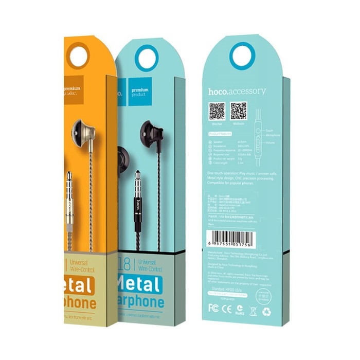 Наушники Hoco M18, проводные, вкладыши, микрофон, jack 3.5 mm, 1.2 м, черные Наушники Hoco M18, проводные, вкладыши, микрофон, jack 3.5 mm, 1.2 м, черные