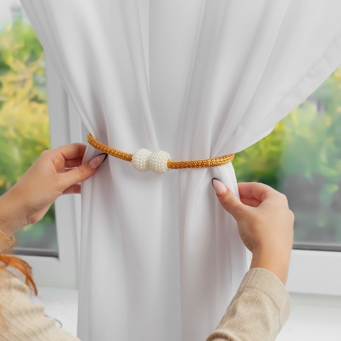 Подхват для штор «Шарики из бисера», d = 3 × 40 см, цвет белый/золотой Подхват для штор «Шарики из бисера», d = 3 × 40 см, цвет белый/золотой