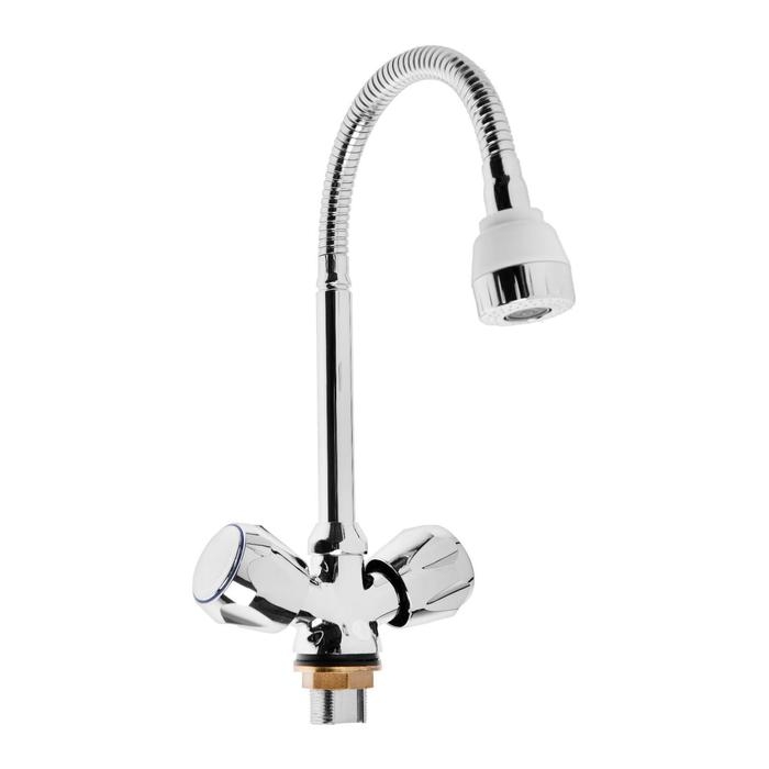 Смеситель для кухни  Смеситель для кухни "ЦС-СМ" ЭМ902044, двухвентильный, на гайке, гибкий излив, хром