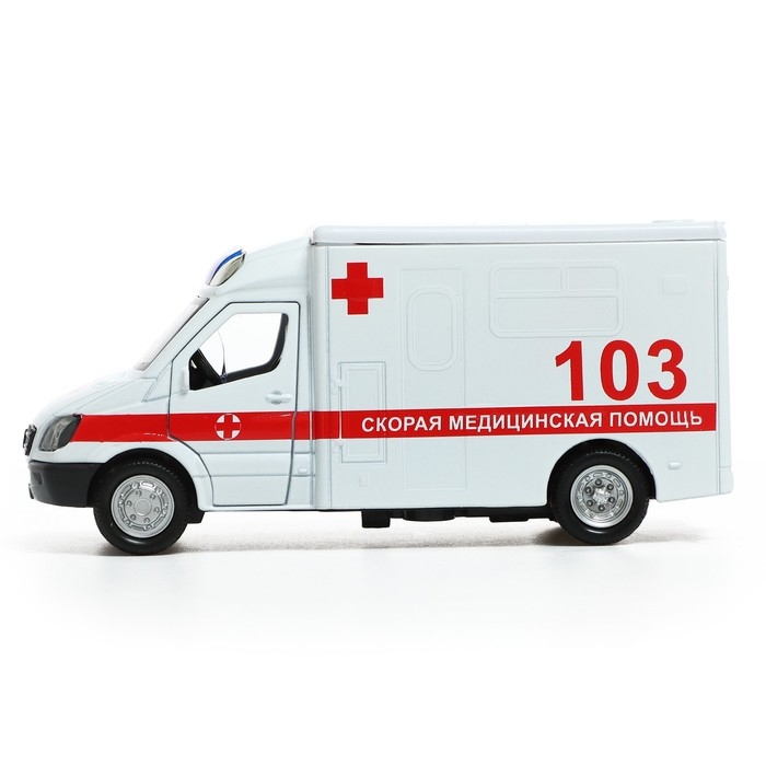 Машина металлическая «Скорая», 1:32, свет и звук, инерция, открываются двери