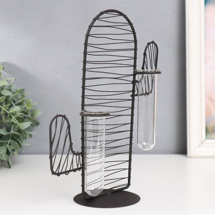 Декор металл, стекло Декор металл, стекло "Кактус. Штрихи" чёрный 15х9х26 см