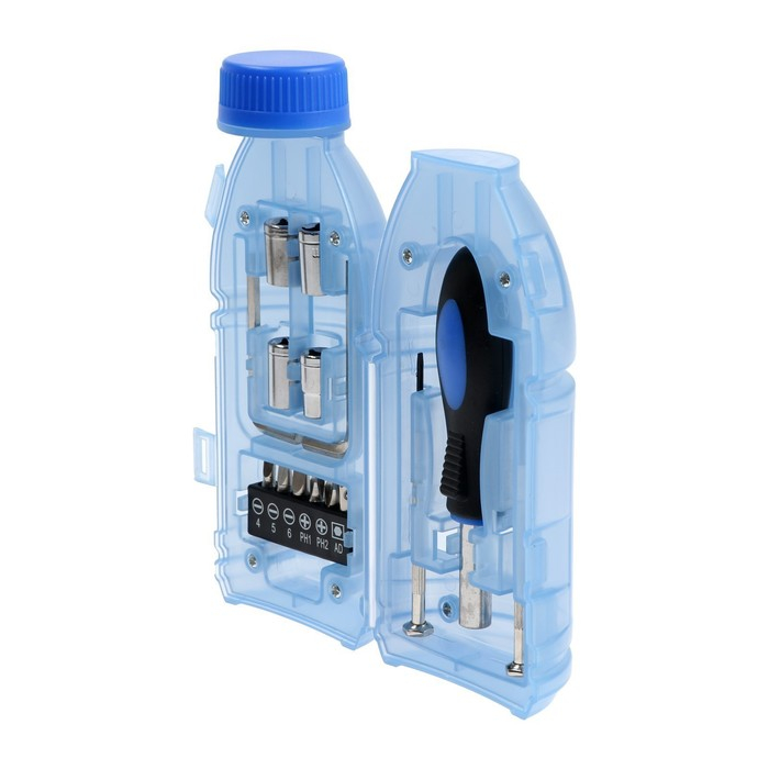 Набор инструментов ТУНДРА, подарочный пластиковый кейс  Набор инструментов ТУНДРА, подарочный пластиковый кейс "Бутылка", 15 предметов