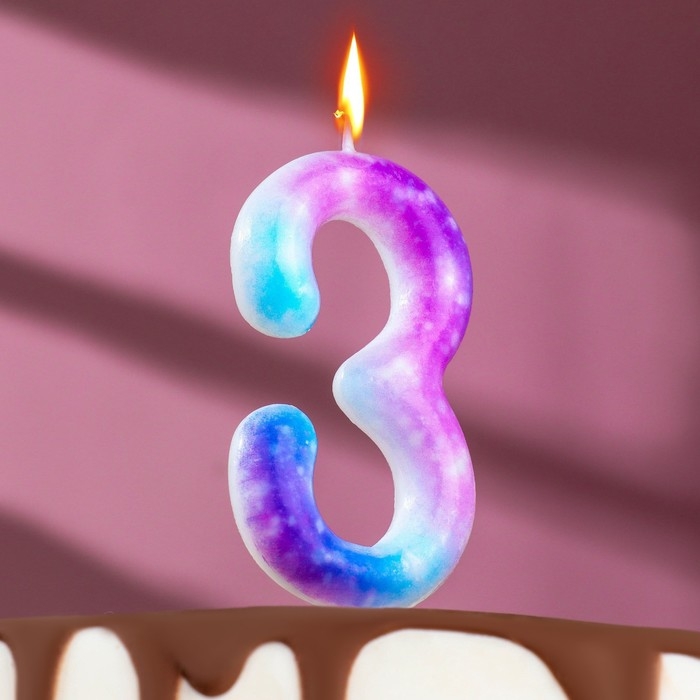 Свеча в торт на шпажке  Свеча в торт на шпажке "Галактика", цифра 3, 9 см, ГИГАНТ