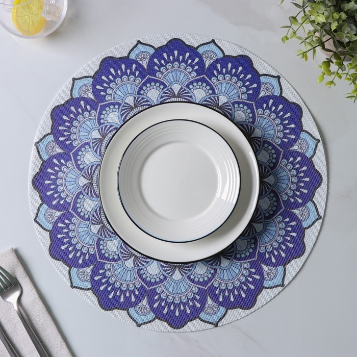 Салфетки сервировочные на стол Доляна «Силия», d=38 см, 4 шт, цвет синий Салфетки сервировочные на стол Доляна «Силия», d=38 см, 4 шт, цвет синий