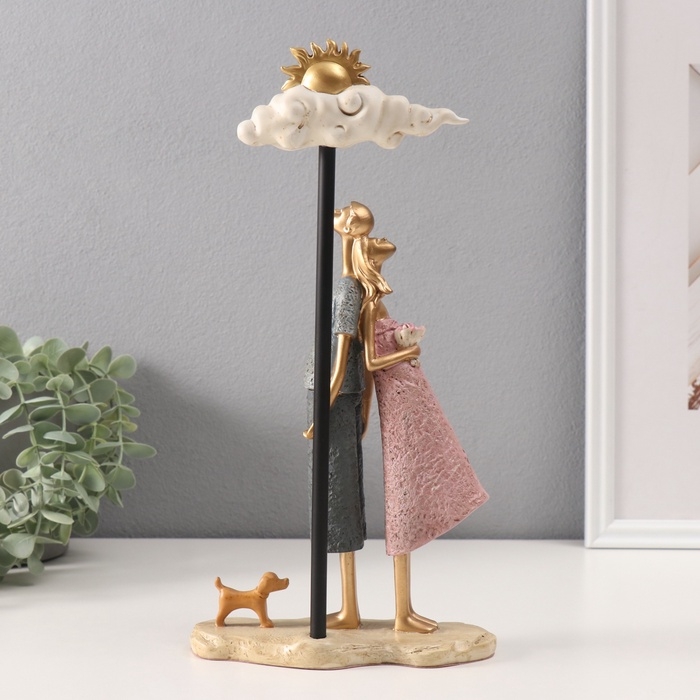 Сувенир полистоун  Сувенир полистоун "Пара на скамейке с тучкой и солнцем" розово-голубой 6х16х30 см