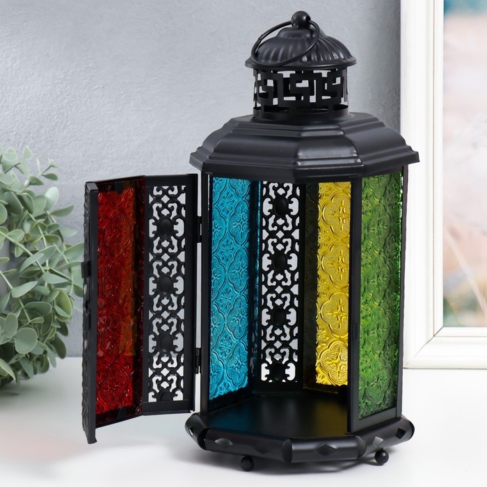 Подсвечник металл, стекло на 1 свечу Подсвечник металл, стекло на 1 свечу "Арабская ночь" фонарь цветные стёкла 28х15х15 см