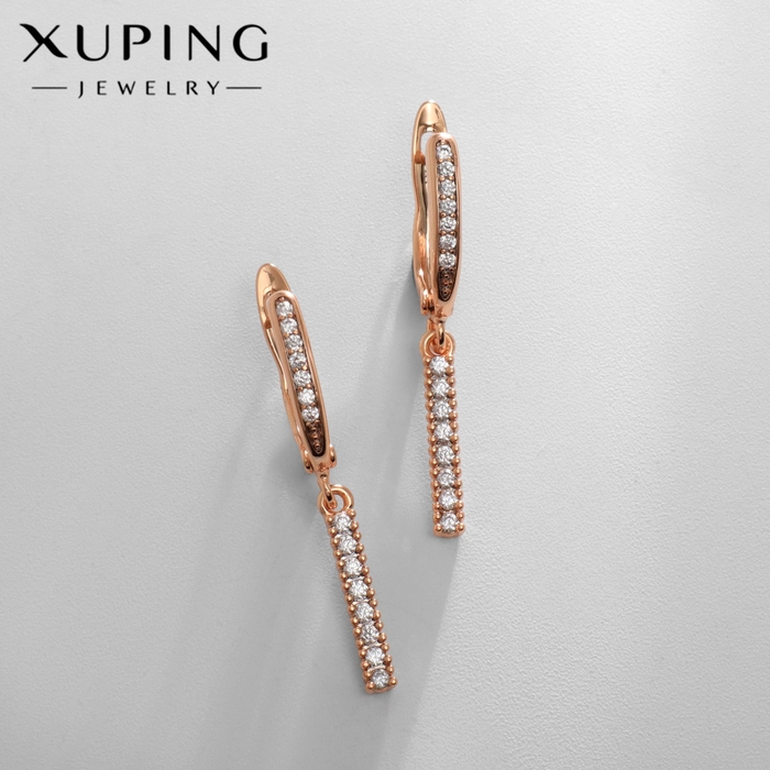 Серьги со стразами XUPING подвески малые, цвет белый в розовом золоте Серьги со стразами XUPING подвески малые, цвет белый в розовом золоте