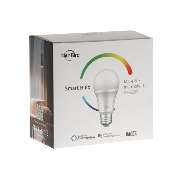 Умная лампочка Nitebird WB4-2, Wi-Fi, E27, 8 Вт, 800 Лм, разноцветная, таймер, защита, 2 шт.