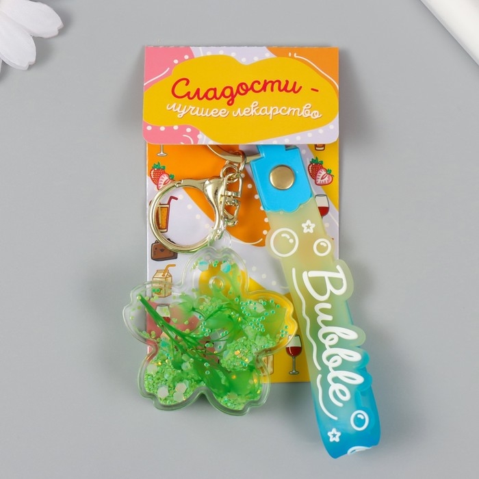 Брелок пластик с карабином, ремешком Брелок пластик с карабином, ремешком "Цветочек с ракушками" водный с декором 1,8х5,3х5,6 см 104732