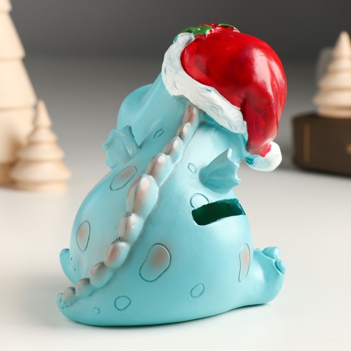 Копилка полистоун Копилка полистоун "Дракоша цвета неба в новогоднем колпаке" 10х8,5х10 см