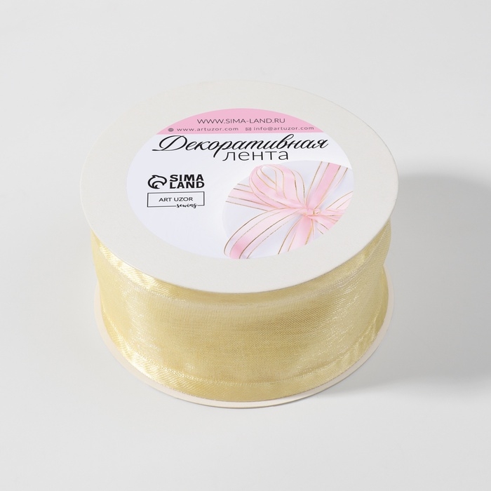 Лента декоративная, капроновая/атласная, 40 мм, 18 ± 1 м, цвет жёлтый Лента декоративная, капроновая/атласная, 40 мм, 18 ± 1 м, цвет жёлтый