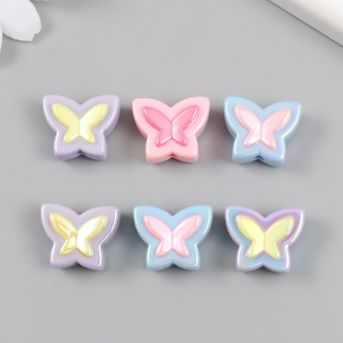 Бусина для творчества пластик набор 6 шт. Бусина для творчества пластик набор 6 шт. "Бабочка" цветная с перламутром МИКС 2х1,6 см