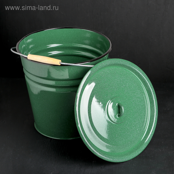 Ведро эмалированное, 12 л, с крышкой, цвет зелёный Ведро эмалированное, 12 л, с крышкой, цвет зелёный