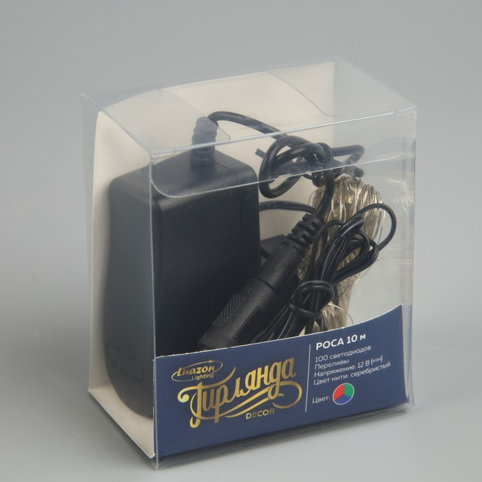 Гирлянда «Нить» 10 м роса, IP20, серебристая нить, 100 LED, свечение мульти (RGB), переливы, 12 В Гирлянда «Нить» 10 м роса, IP20, серебристая нить, 100 LED, свечение мульти (RGB), переливы, 12 В