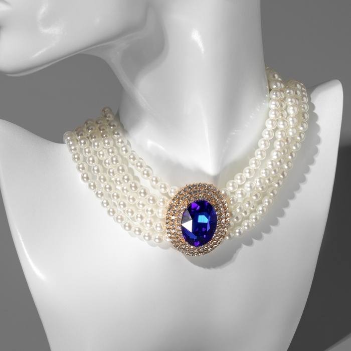 Чокер-колье «Роскошь» жемчужое, синий в золоте, 30,5 см Чокер-колье «Роскошь» жемчужое, синий в золоте, 30,5 см