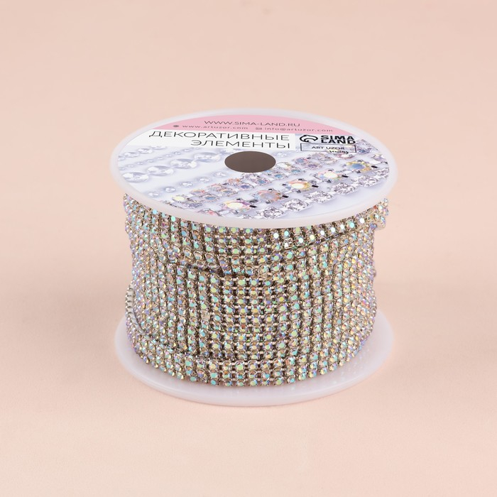 Цепь со стразами, с голографией, 3 ряда, металл, стекло, 6 мм, 4,5 ± 0,2 м, цвет серебряный Цепь со стразами, с голографией, 3 ряда, металл, стекло, 6 мм, 4,5 ± 0,2 м, цвет серебряный