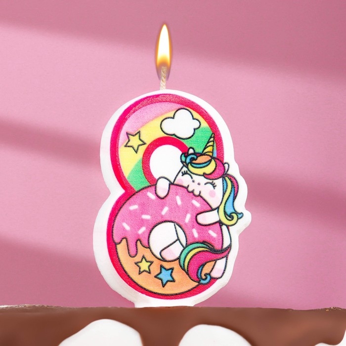 Свеча в торт  Свеча в торт "Единорог с шариком", цифра 8, розовый, 6,5 см