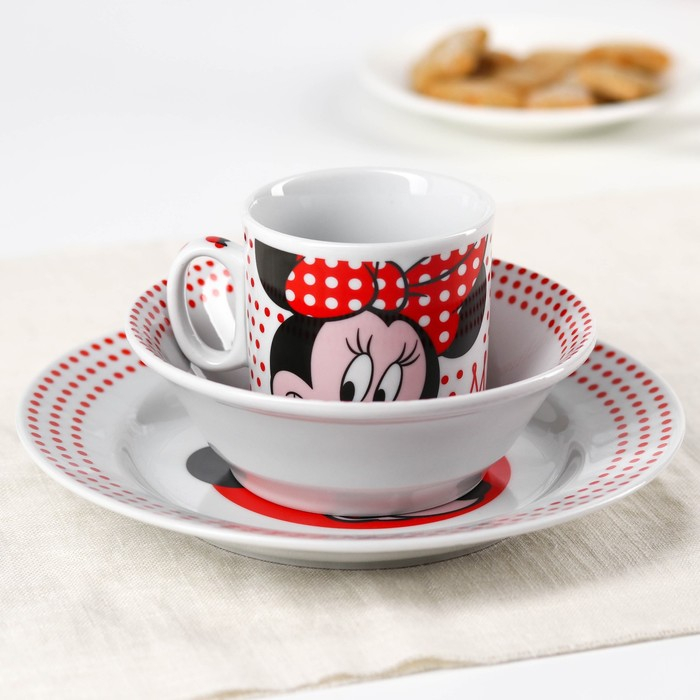 Набор посуды, 3 предмета: тарелка Ø 16,5 см, миска Ø 14 см, кружка 250 мл, Набор посуды, 3 предмета: тарелка Ø 16,5 см, миска Ø 14 см, кружка 250 мл, "Минни", Минни Маус