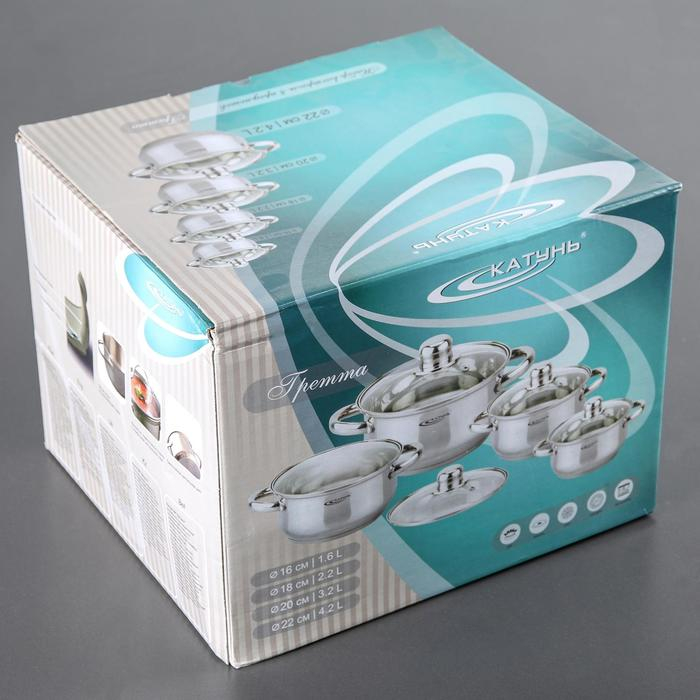 Набор кастрюль «Гретта», 4 предмета: 1,6 л, 2,2 л, 3,2 л, 4,2 л, стеклянные крышки, капсульное дно, индукция Набор кастрюль «Гретта», 4 предмета: 1,6 л, 2,2 л, 3,2 л, 4,2 л, стеклянные крышки, капсульное дно, индукция