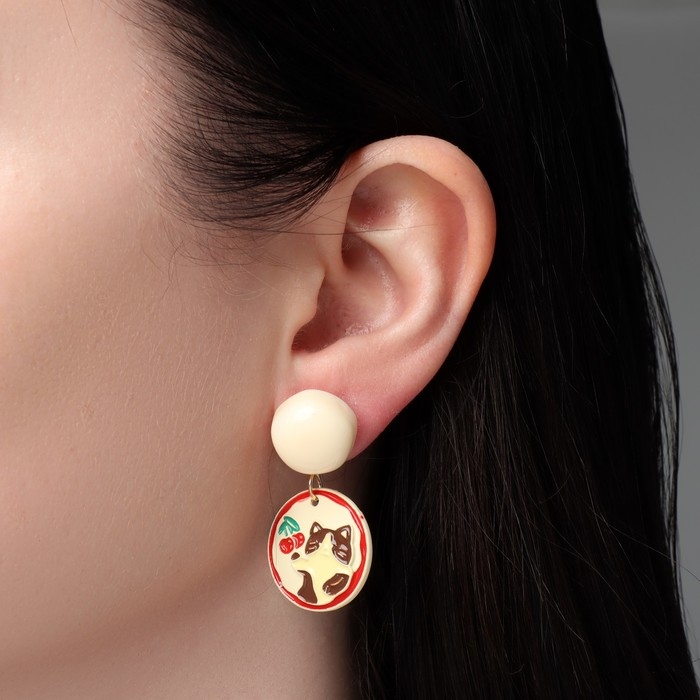 Серьги «Котик» с вишней, цветные в серебре Серьги «Котик» с вишней, цветные в серебре