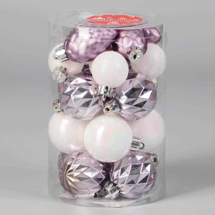 Набор украшений пластик 21 шт Набор украшений пластик 21 шт "Изабель" шишки, d-3 и 4,5 см, белый сиреневый