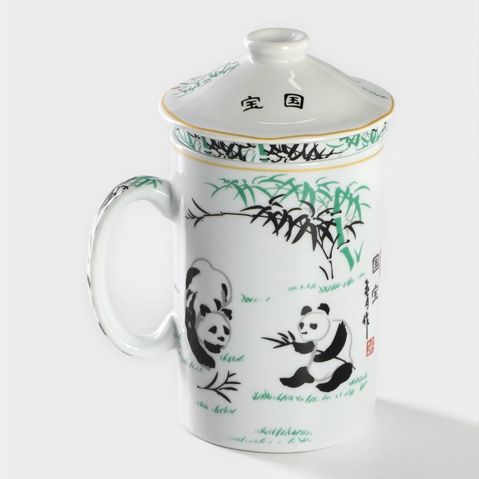 Кружка керамическая с крышкой и ситом «Панды», 300 мл, цвет белый Кружка керамическая с крышкой и ситом «Панды», 300 мл, цвет белый