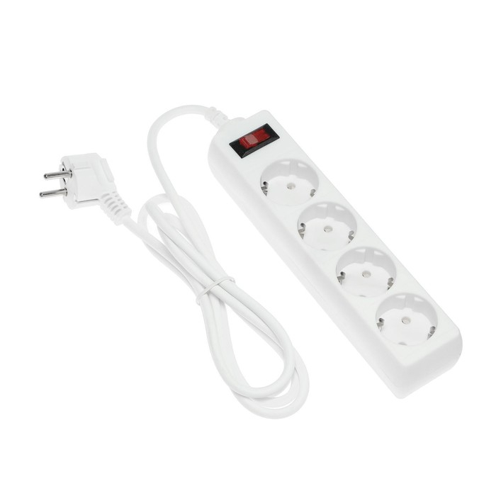 Сетевой фильтр Luazon Lighting, 4 розетки, 1.8 м, 2200 Вт, 3 х 0.75 мм2, 10 А, 220 В, белый Сетевой фильтр Luazon Lighting, 4 розетки, 1.8 м, 2200 Вт, 3 х 0.75 мм2, 10 А, 220 В, белый